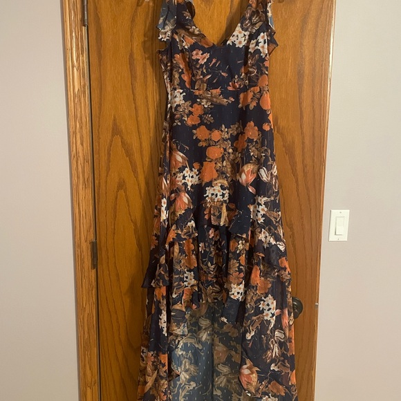Lulus Dresses & Skirts - Navy Blue Floral Ruffled High-Low Maxi Dress